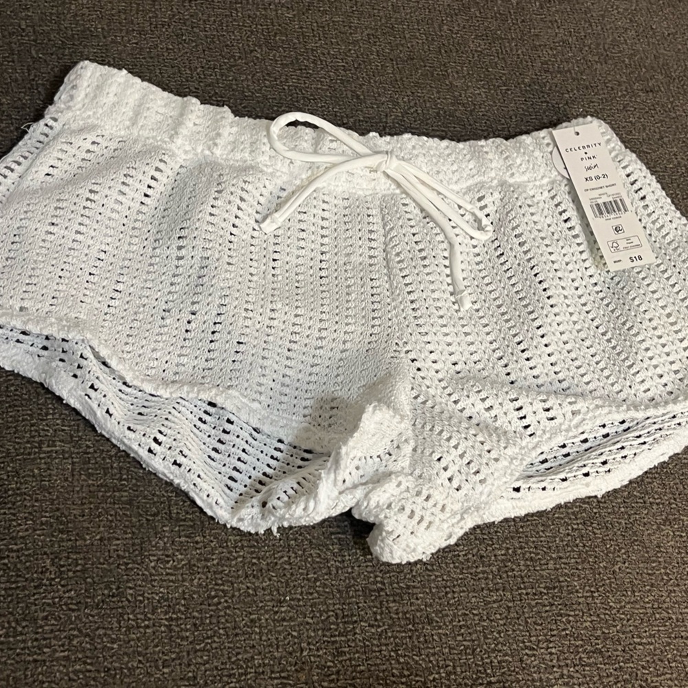 Celebrity Pink White Knit Swim Coverup Shorts